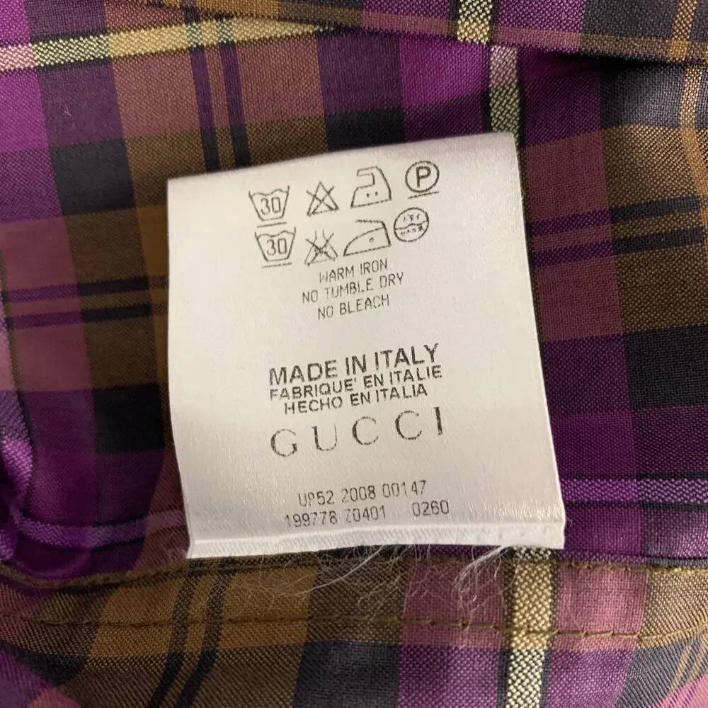 GUCCI Size XS Purple Brown Plaid Button Up Long Sleeve Shirt